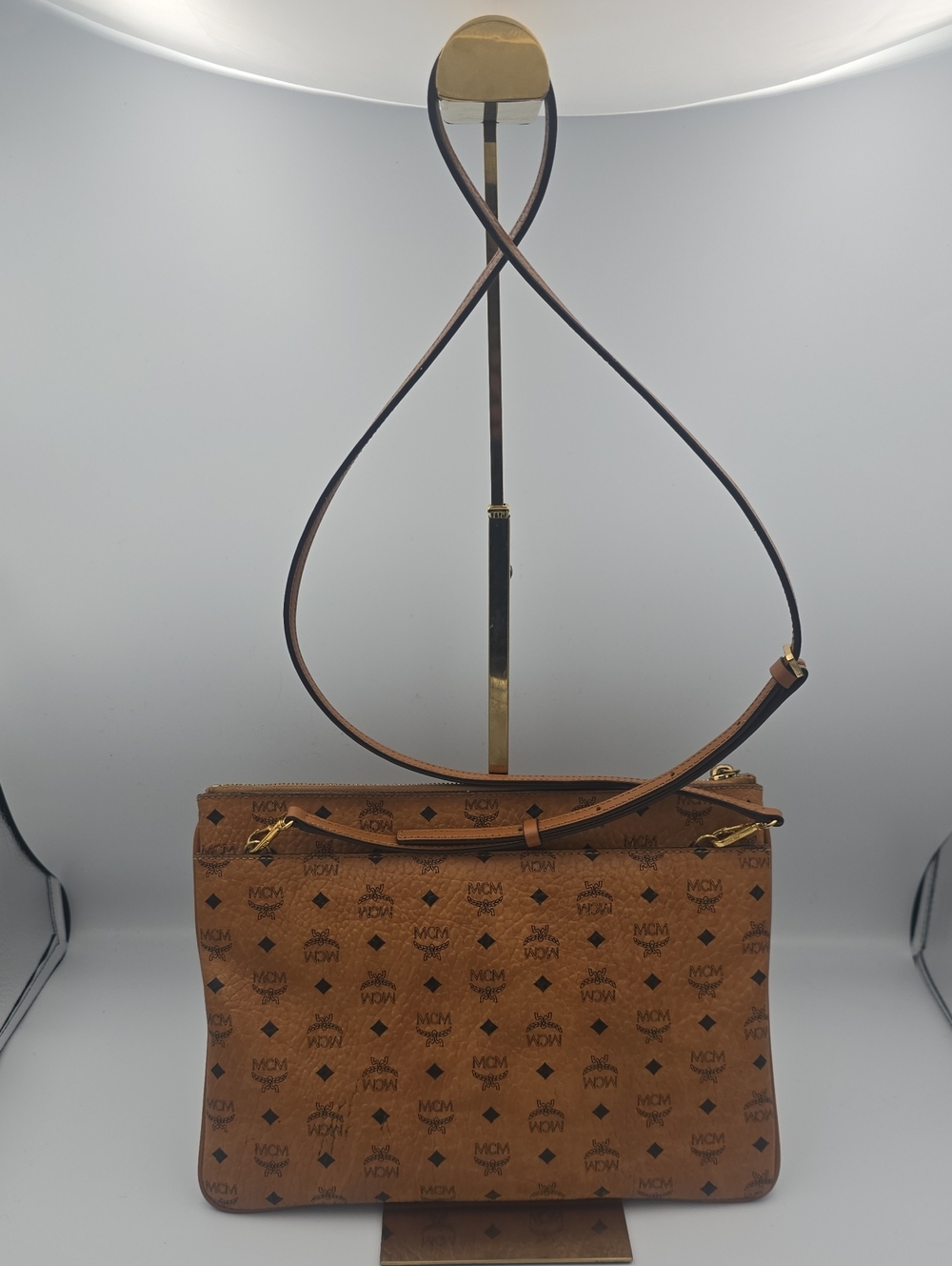 MCM Cognac Logo Visetos Med/Large Crossbody Bag W/ Gold Hardware (EUC)(COA)✨️🤎✨